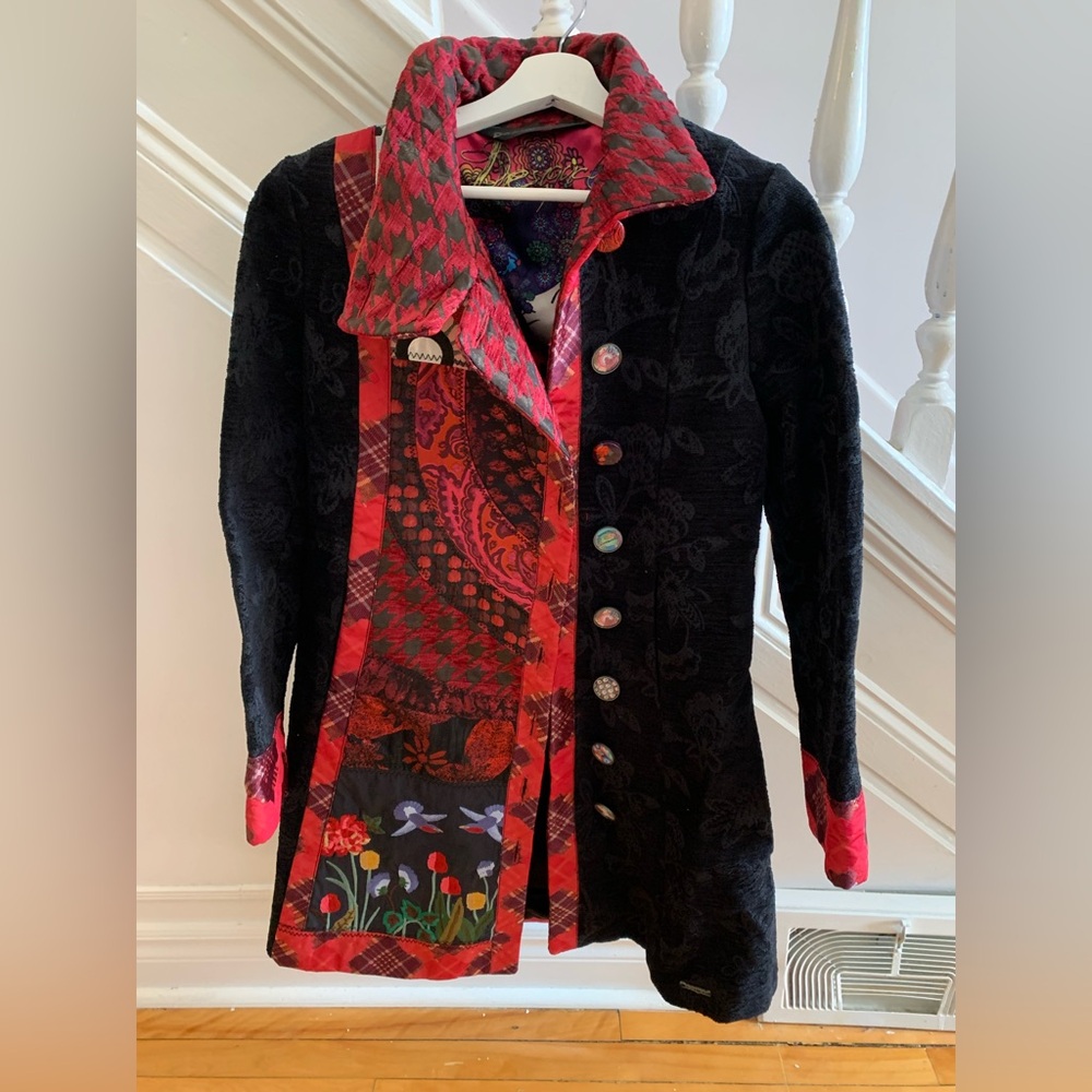 Black and Red Patchwork Women's Coat
